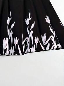 EMERY ROSE Plus Floral Print Belted Skirt - Black - View 4