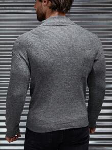 GENTILAND 男士素色交疊領套頭毛衣 - 灰色 - 查看 2