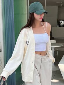 DAZY In cây dừa Thả vai Nút phía trước áo - Màu be - Xem 2