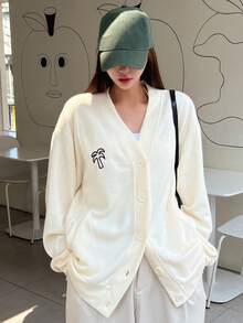 DAZY In cây dừa Thả vai Nút phía trước áo - Màu be - Xem 3