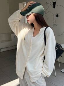 DAZY In cây dừa Thả vai Nút phía trước áo - Màu be - Xem 1