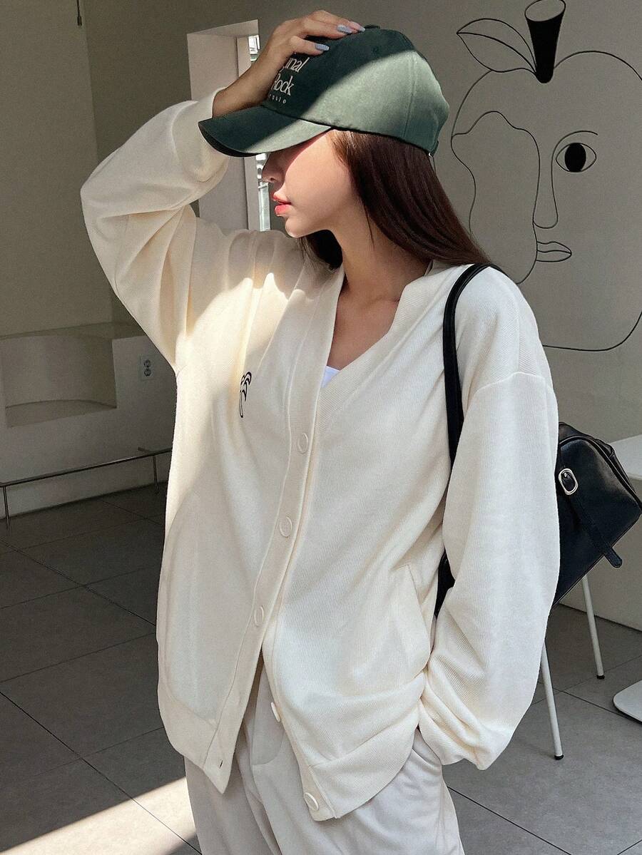 DAZY In cây dừa Thả vai Nút phía trước áo - Màu be - Xem 1