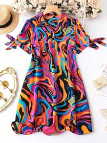 Breezaya Hơn In Toàn bộ Knot Cuff Đầm - Nhiều màu - Xem 1