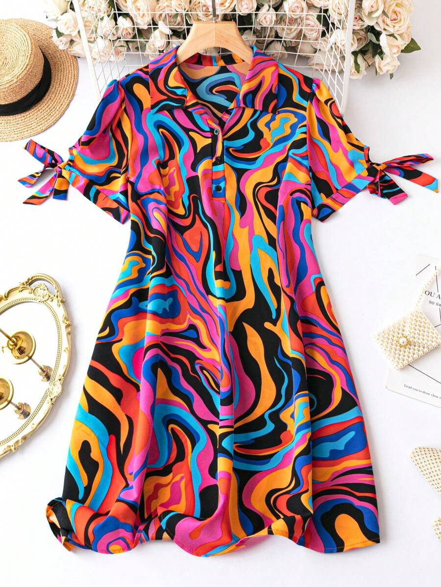 Breezaya Hơn In Toàn bộ Knot Cuff Đầm - Nhiều màu - Xem 1