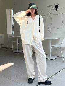 DAZY In cây dừa Thả vai Nút phía trước áo - Màu be - Xem 6