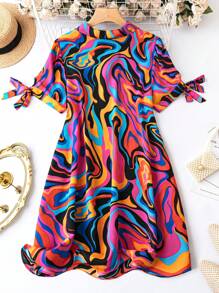 Breezaya Hơn In Toàn bộ Knot Cuff Đầm - Nhiều màu - Xem 2