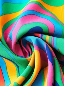 Plus Allover Print Knot Cuff Dress - Green - View 5