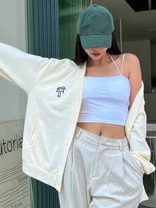 DAZY In cây dừa Thả vai Nút phía trước áo - Màu be - Xem 8