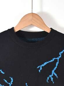 男大童閃電圖案套頭毛衣 - 黑色 - 查看 3