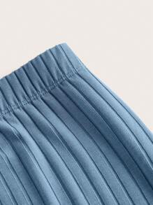 SHEIN EZwear 木耳邊頭巾下擺短款抹胸上衣&喇叭褲 - 霧霾藍 - 查看 3