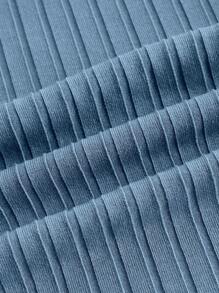 SHEIN EZwear 木耳邊頭巾下擺短款抹胸上衣&喇叭褲 - 霧霾藍 - 查看 4