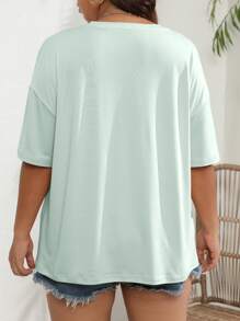 INAWLY Plus Floral Print Drop Shoulder Tee Graphic Tees Women Tops