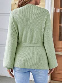 SHEIN Áo len Bà bầu Trọn gói Thắt nút màu trơn Giải trí - Màu xanh Bạc hà - Xem 2