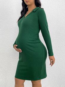 SHEIN Maternity Plus Ribbed Knit Bodycon Dress - Green - View 6