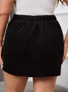 SHEIN Essnce Plus Solid Split Hem Skirt - Black - View 2