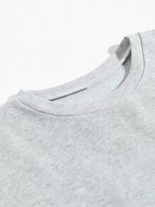 SHEIN EZwear Áo nỉ lót nhiệt in khẩu hiệu Halloween & in hoa - Màu Xám nhạt - Xem 5