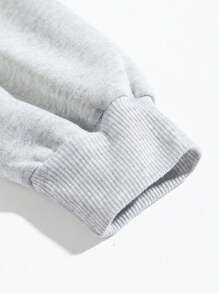 SHEIN EZwear Áo nỉ lót nhiệt in khẩu hiệu Halloween & in hoa - Màu Xám nhạt - Xem 6