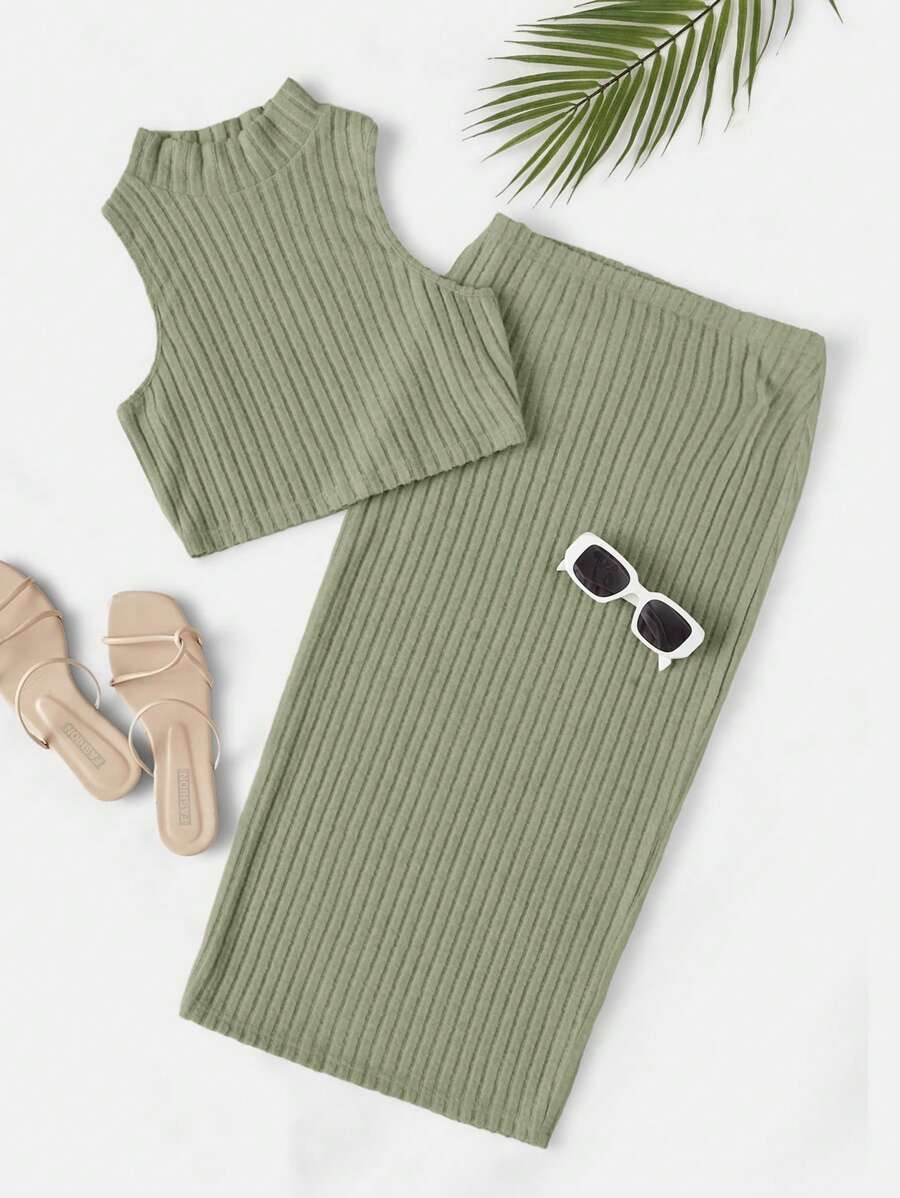 SHEIN EZwear Mock Neck Tank Top & Skirt