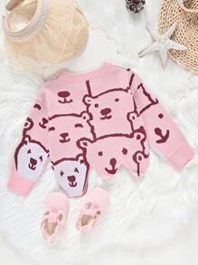 Baby Girl Cartoon Pattern Asymmetrical Hem Sweater - Pink - View 2