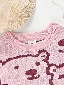 Baby Girl Cartoon Pattern Asymmetrical Hem Sweater - Pink - View 4