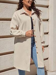 SHEIN LUNE Hơn Thả vai Nút phía trước áo - Màu be - Xem 4