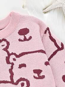 Baby Girl Cartoon Pattern Asymmetrical Hem Sweater - Pink - View 6
