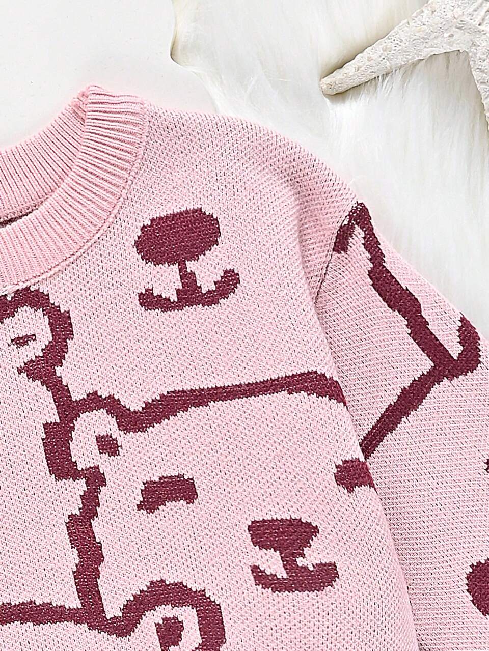 Baby Girl Cartoon Pattern Asymmetrical Hem Sweater