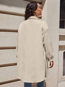 SHEIN LUNE Hơn Thả vai Nút phía trước áo - Màu be - Xem 2