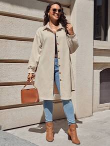 SHEIN LUNE Hơn Thả vai Nút phía trước áo - Màu be - Xem 3