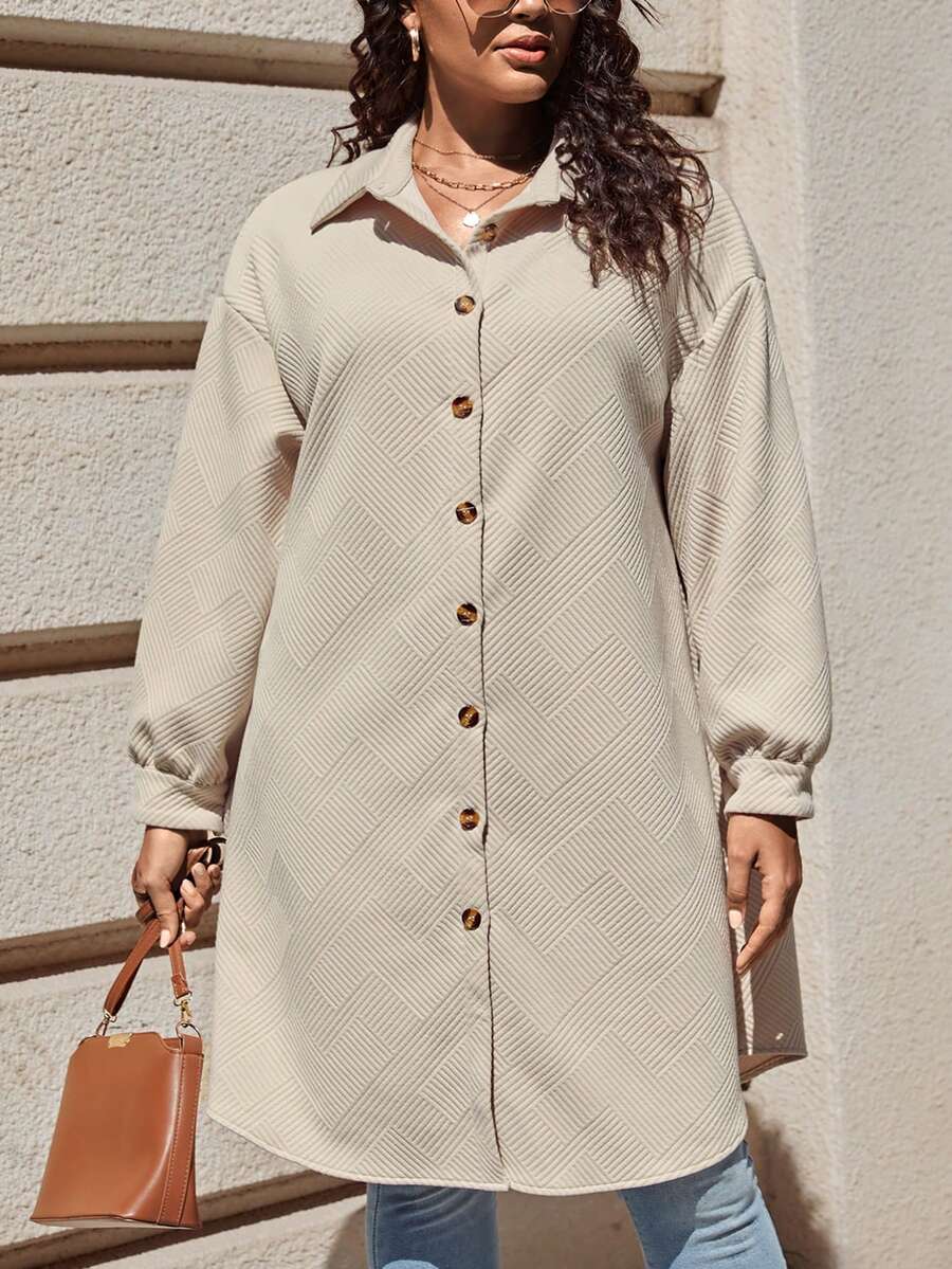 SHEIN LUNE Hơn Thả vai Nút phía trước áo - Màu be - Xem 1