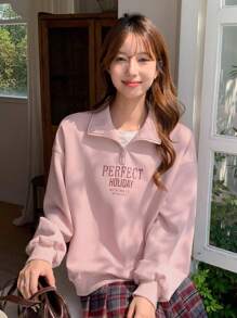 DAZY Letter Graphic Drop Shoulder Sweatshirt Fall,Winter - Pink - View 2