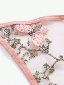 Butterfly Embroidery Mesh Lingerie Set - Pink - View 6