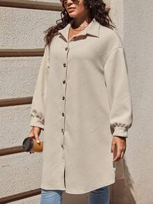SHEIN LUNE Hơn Thả vai Nút phía trước áo - Màu be - Xem 5