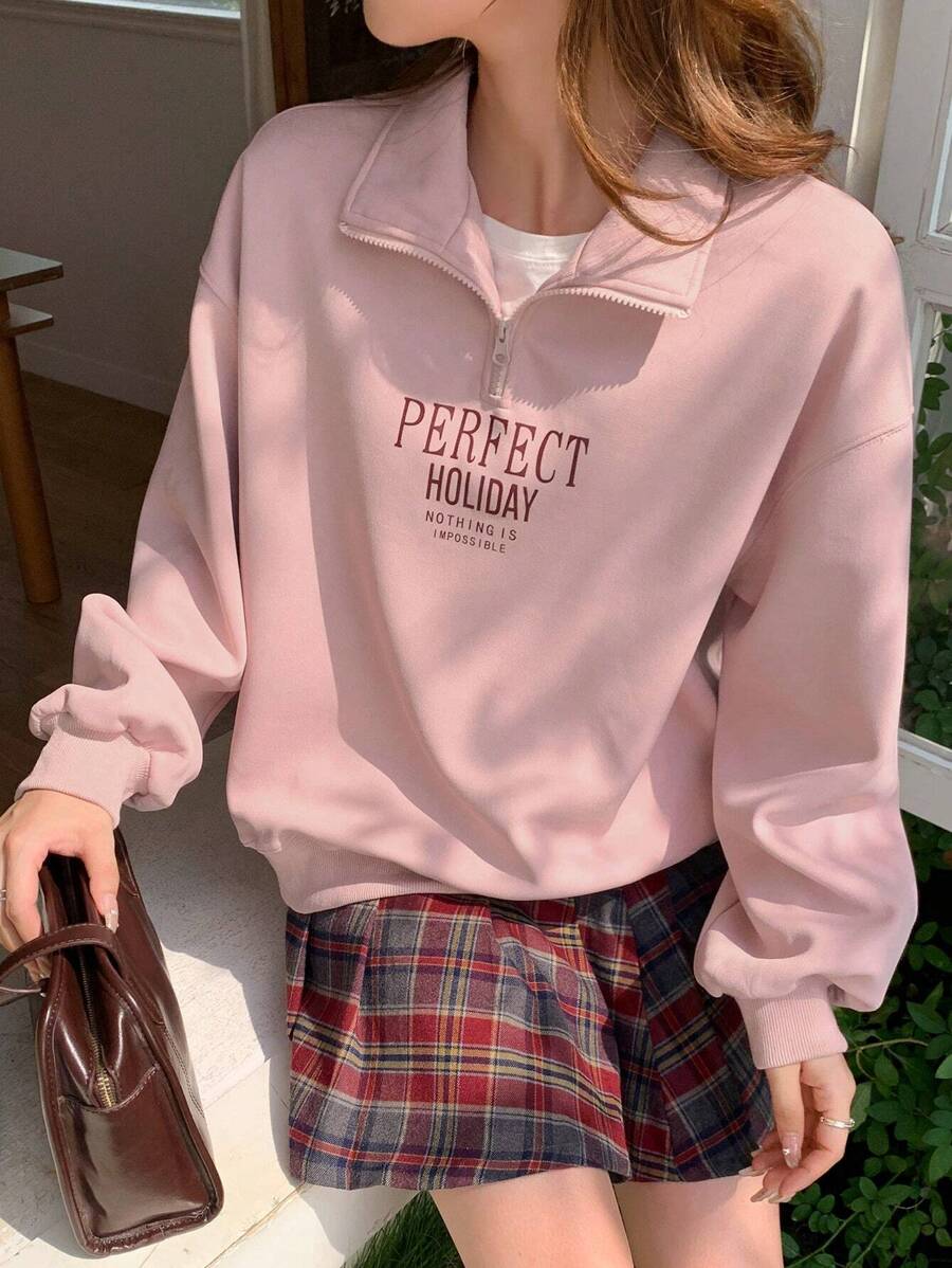 DAZY Letter Graphic Drop Shoulder Sweatshirt Fall,Winter - Pink - View 1