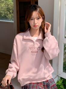 DAZY Letter Graphic Drop Shoulder Sweatshirt Fall,Winter - Pink - View 3