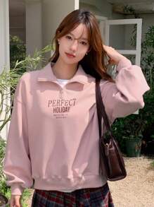 DAZY Letter Graphic Drop Shoulder Sweatshirt Fall,Winter - Pink - View 4