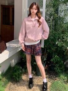 DAZY Letter Graphic Drop Shoulder Sweatshirt Fall,Winter - Pink - View 5