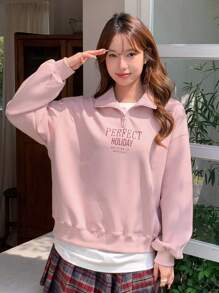 DAZY Letter Graphic Drop Shoulder Sweatshirt Fall,Winter - Pink - View 6