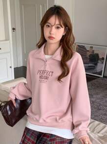DAZY Letter Graphic Drop Shoulder Sweatshirt Fall,Winter - Pink - View 7