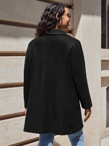 SHEIN LUNE Plus Lapel Neck Flap Detail Overcoat - Black - View 2