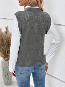 SHEIN Essnce 1pc Cable Knit Sweater Vest Without Blouse - Grey - View 2