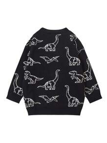 SHEIN Chàng trai trẻ 1 Miếng Đồ họa khủng long Nút phía trước Áo len Mở - màu đen - Xem 2