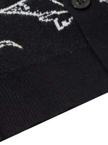 SHEIN Chàng trai trẻ 1 Miếng Đồ họa khủng long Nút phía trước Áo len Mở - màu đen - Xem 5