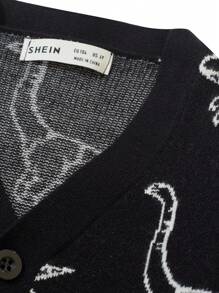 SHEIN Chàng trai trẻ 1 Miếng Đồ họa khủng long Nút phía trước Áo len Mở - màu đen - Xem 6
