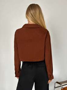 SHEIN EZwear Túi có nắp Thả vai Áo Jacket Crop - màu nâu - Xem 2