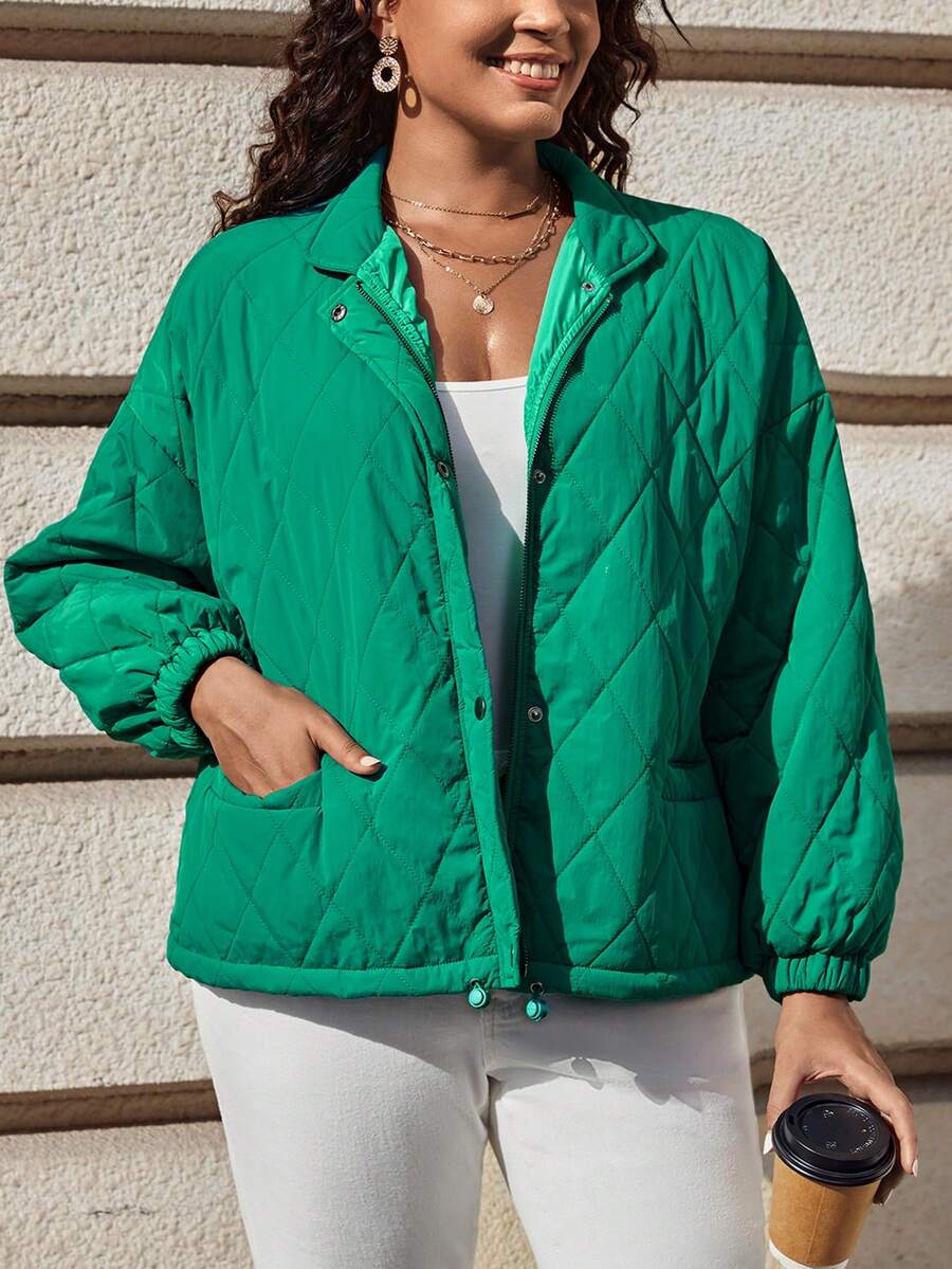 SHEIN LUNE Plus Drop Shoulder Quilted Coat - Green - View 1