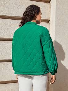 SHEIN LUNE Plus Drop Shoulder Quilted Coat - Green - View 2