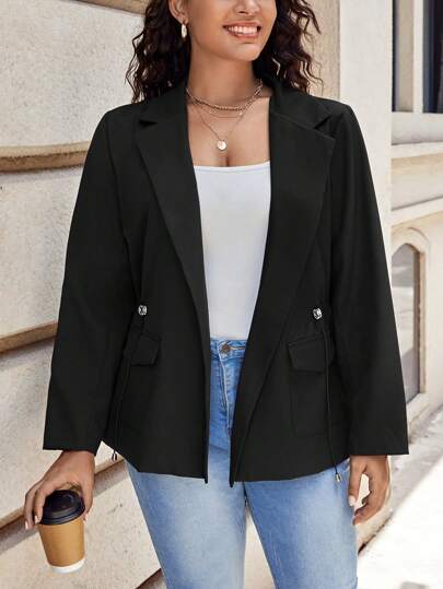 SHEIN LUNE Talla grande Blazer de cuello con solapa con bolsillo con solapa