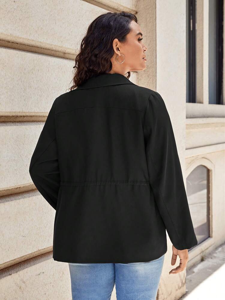 Plus Lapel Neck Flap Pocket Blazer