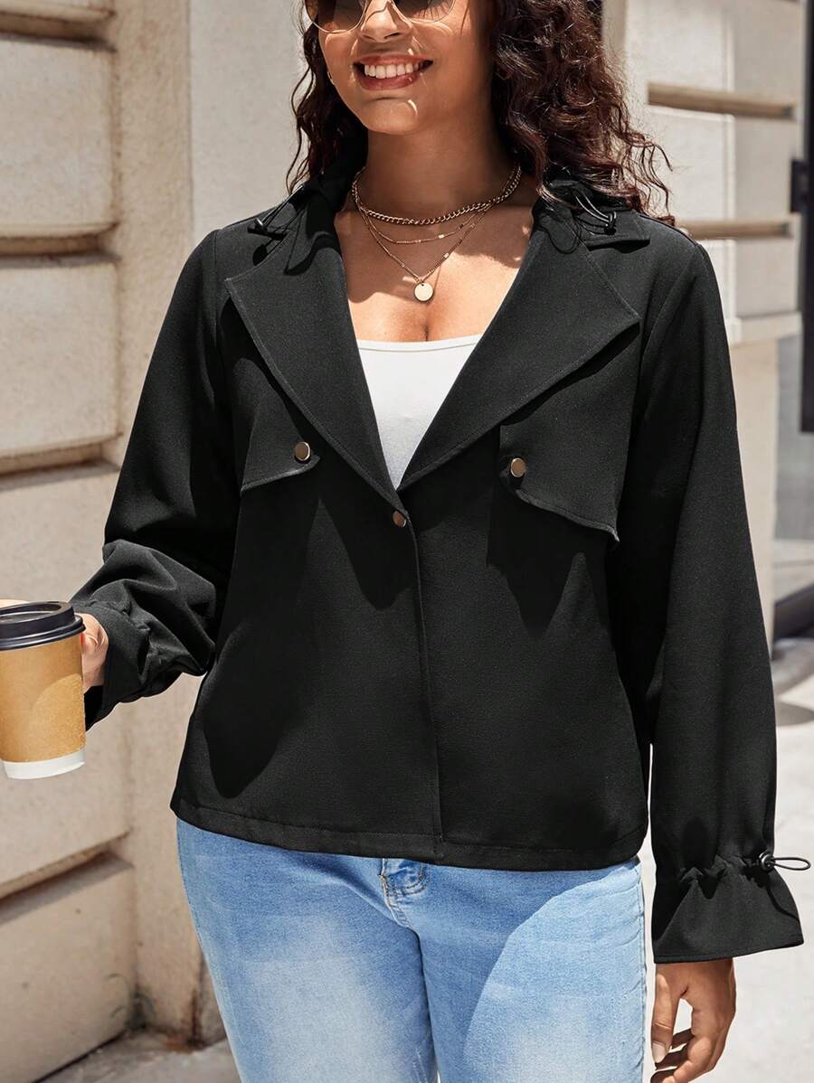 SHEIN LUNE Plus Lapel Neck Flare Sleeve Jacket - Black - View 1
